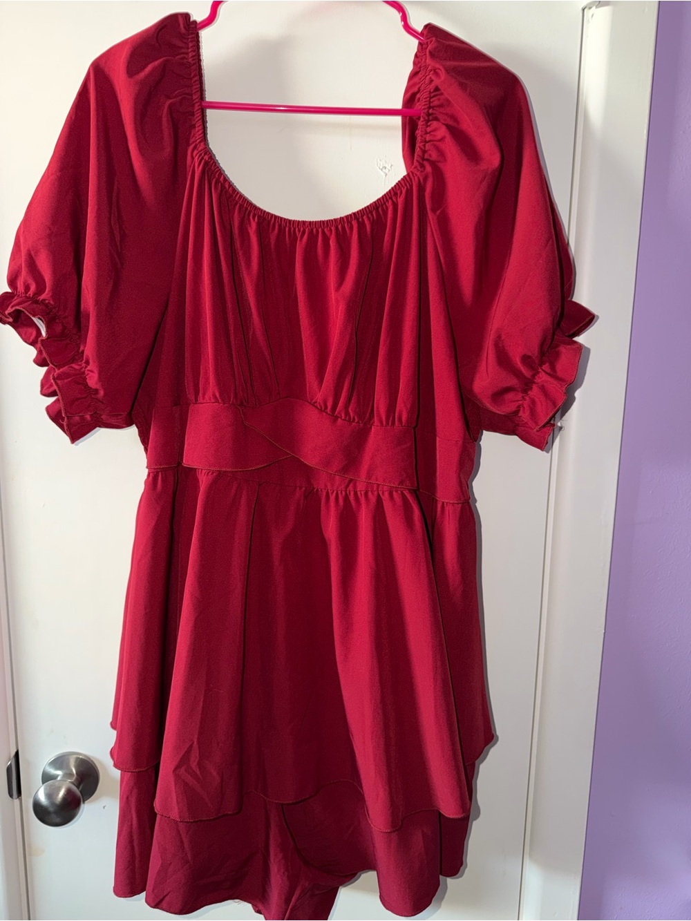 SHEIN Burgundy Smocked Top with White Stripes